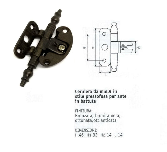 CERNIERE PER MOBILI ANTICHI X ANTE A BATTUTA gambo D.9 H.100 BRONZO ANSELMI 253