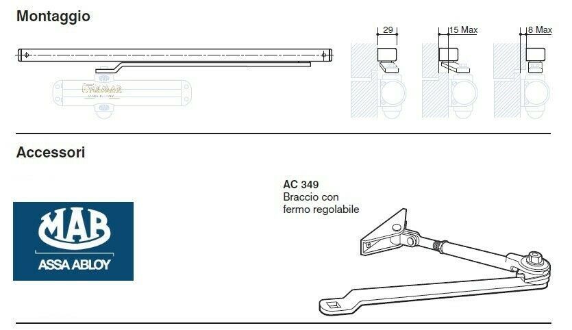 CHIUDIPORTA MAB 200 SPINGIPORTA MULTIFORZA PORTA CANCELLO L. mm.850/1100 NERO