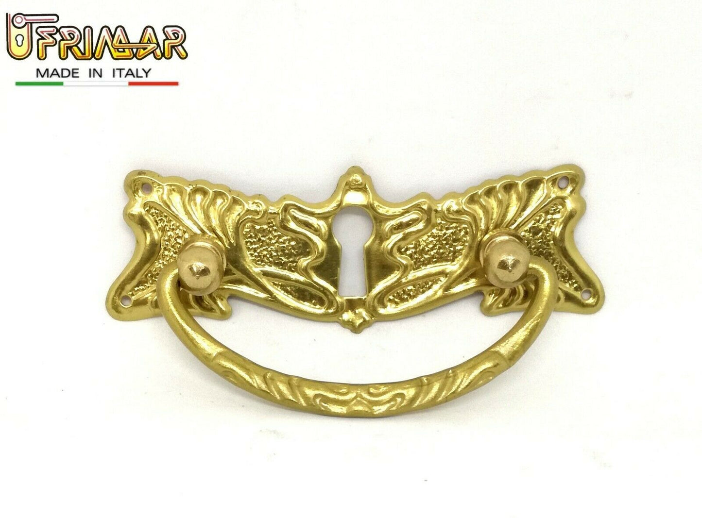 MANIGLIA CLASSICA PER MOBILI ANTICHI CON FORO CHIAVE mm.64 OTTONE LUCIDO GIUSTI