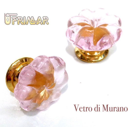 POMOLO VETRO MURANO D.mm.30 ROSA LUCIDO con base ORO LUCIDO Made in Italy