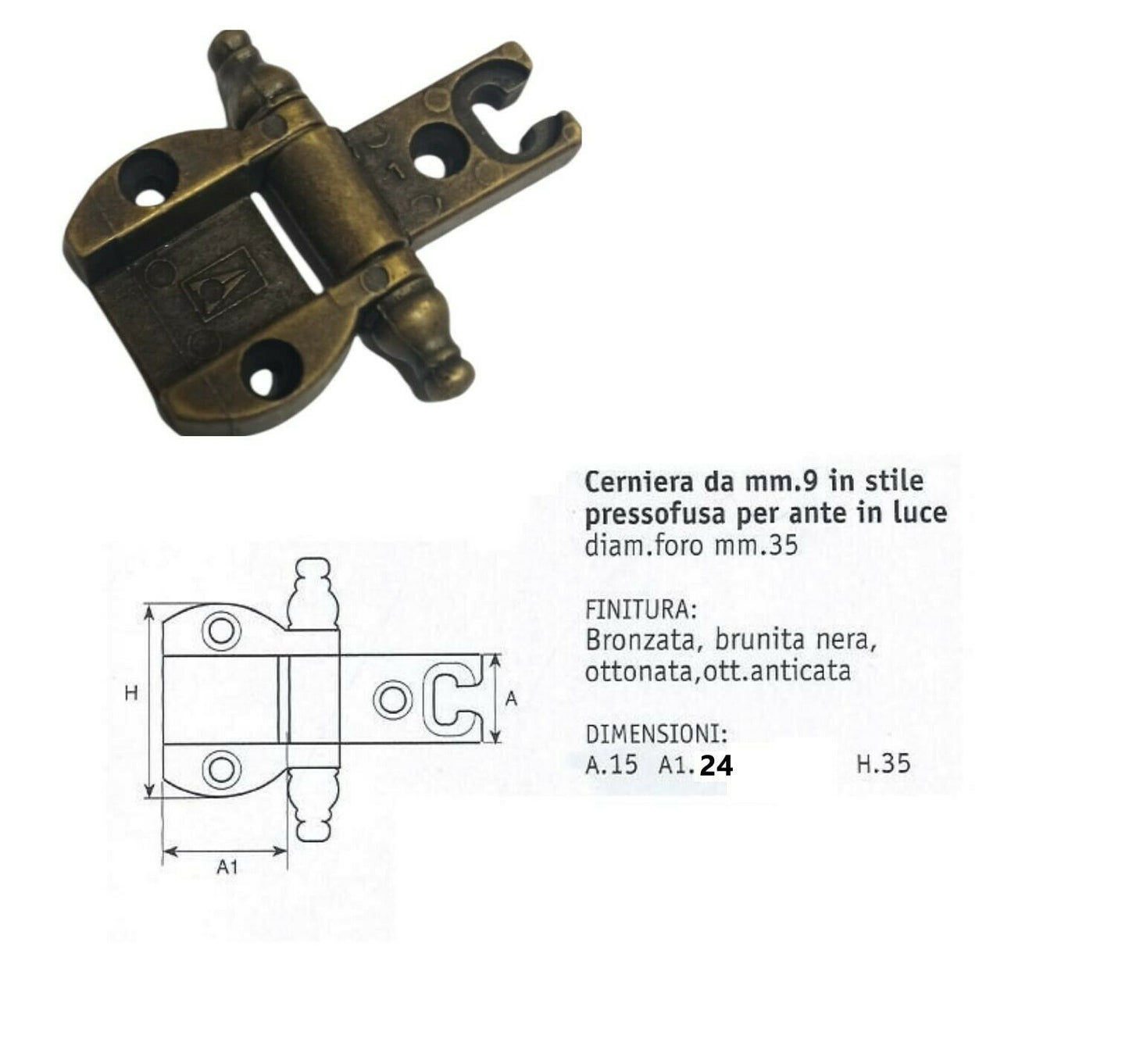CERNIERE PER MOBILI ANTICHI X ANTE BRONZATA FORO mm.35 ANSELMI 230 MOBILE EPOCA