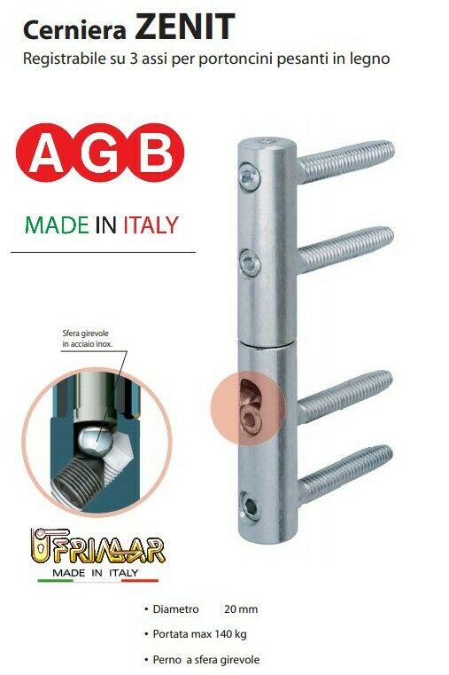 CERNIERA ANUBA PER PORTE IN LEGNO D.20 REGOLABILE AGB ZENIT E021502015 ZINCATO