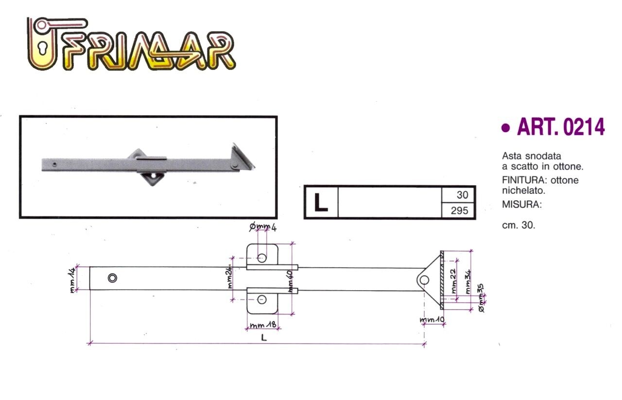 ASTA VASISTAS SNODATA A SCATTO IN OTTONE NICHELATO mm.300