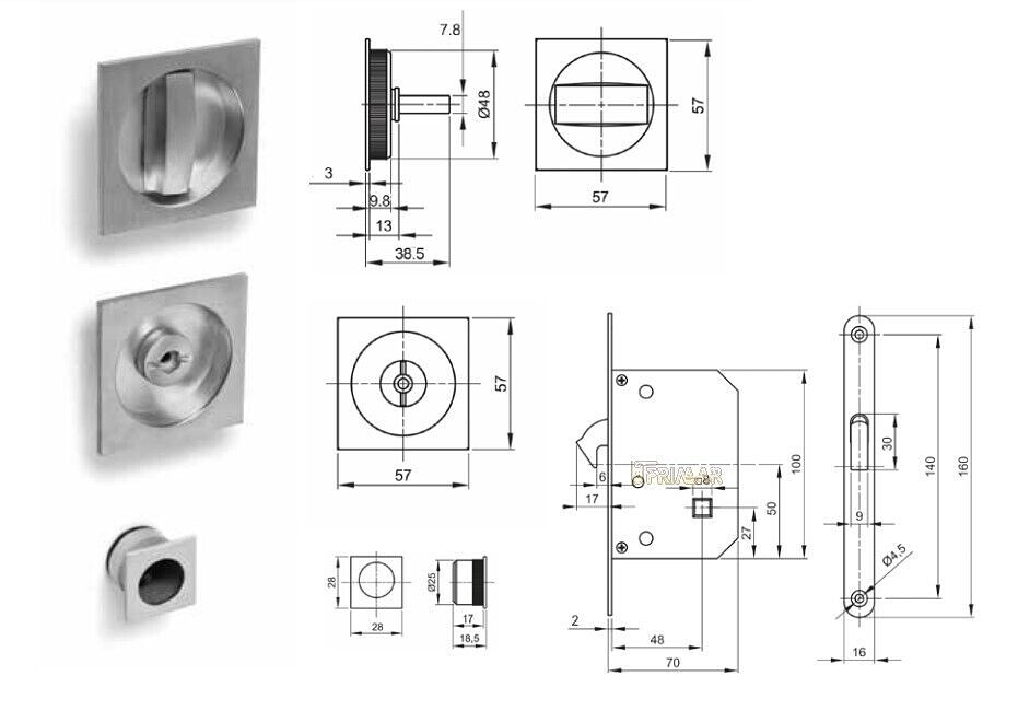 KIT QUADRO CON SERRATURA PER PORTE SCORREVOLI CROMO SATINATO E0374N51 VITEL