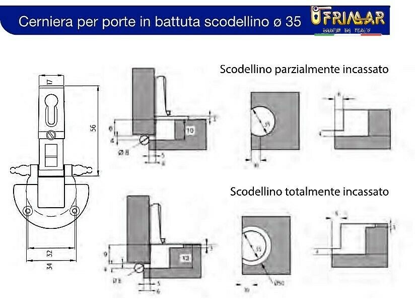 CERNIERA ANSELMI 249 PER ANTE CON BATTUTA FORO mm.35 BRONZATA CERNIERA IN STILE