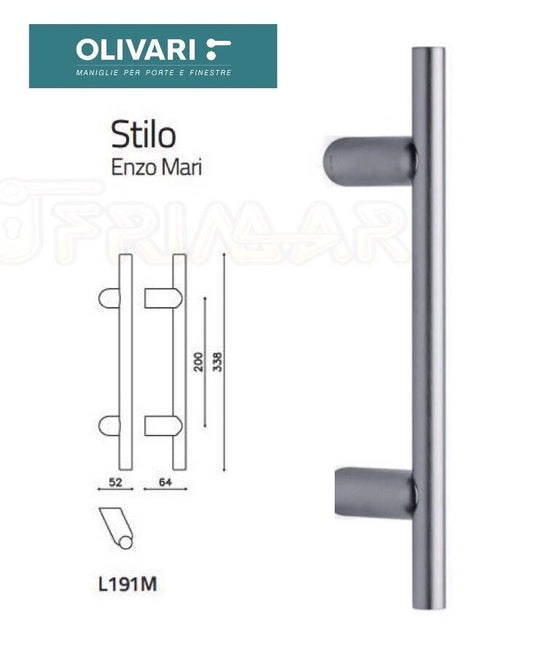 MANIGLIONE OLIVARI STILO L190M INCLINATO L.mm.338 CROMO OPACO design ENZO MARI