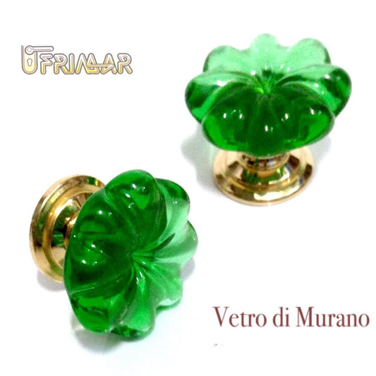 POMOLINO VETRO MURANO D.mm.25 VERDE LUCIDO con base ORO LUCIDO Made in Italy