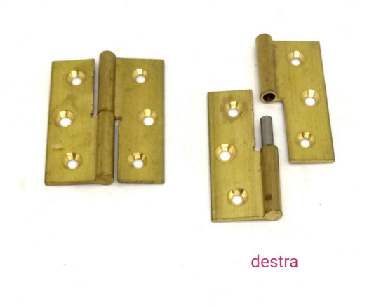 CERNIERE PER MOBILI ANTICHI IN OTTONE TIPO PIANO mm.50x40 Dx/Sx SFILABILE D.mm.6