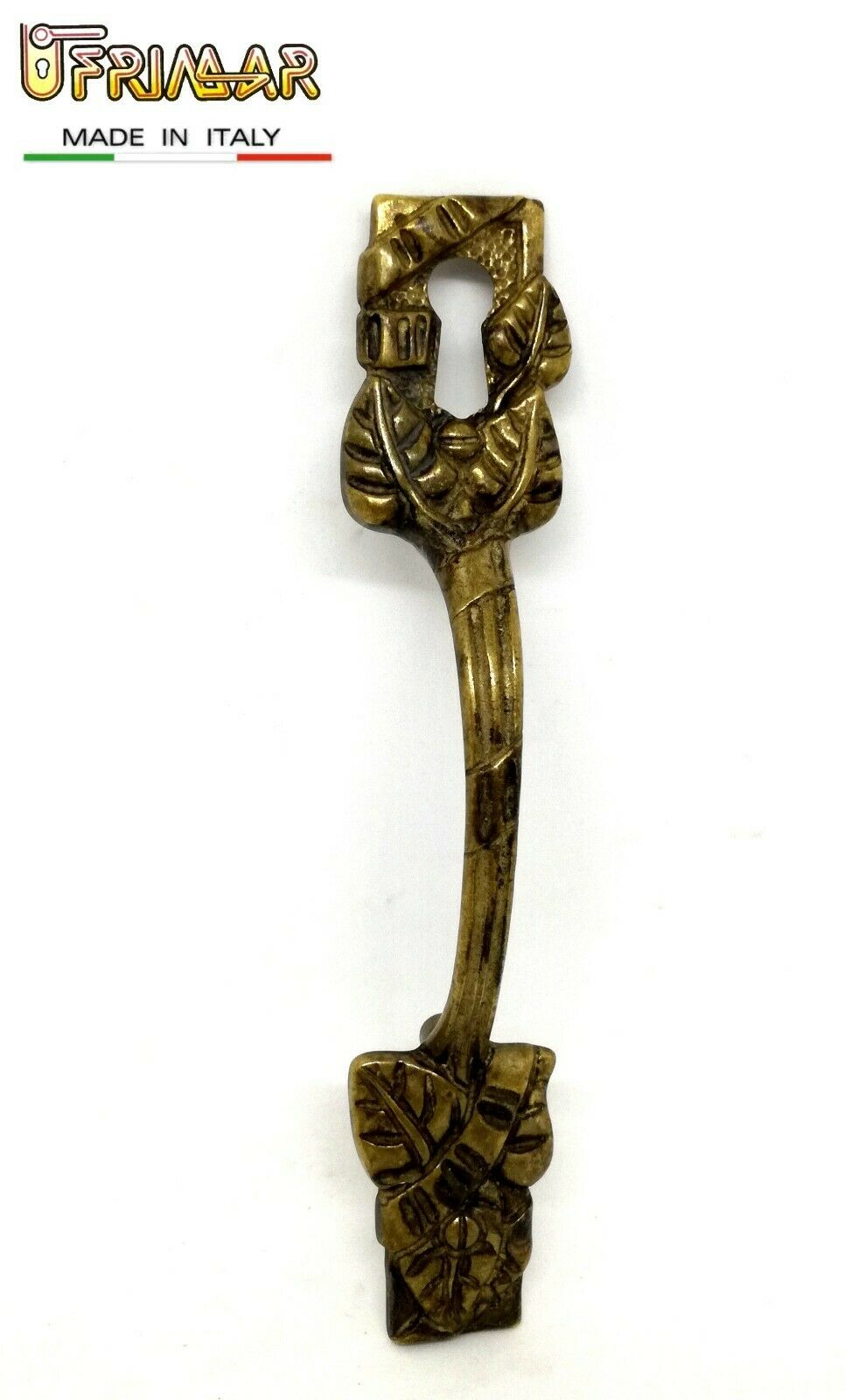 MANIGLIA CLASSICA PER MOBILI ANTICHI Interasse mm.64 OTTONE PATINATO FORO CHIAVE