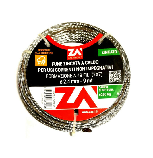CAVO ACCIAIO PER ARGANELLO Diametro mm.2,4 Metri 9 FUNE ACCIAIO PER AVVOLGIBILE