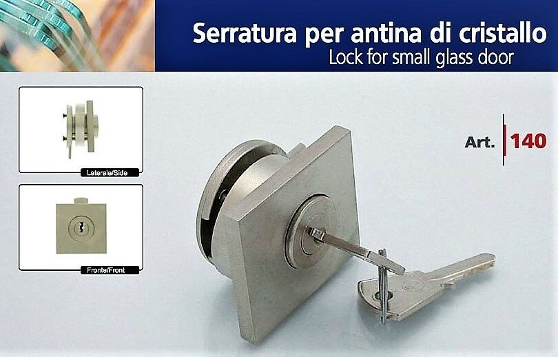 SERRATURA PER ANTINA CRISTALLO D. mm.20 CON PLACCHETTA E DISTANZIALE NIKEL SAT.