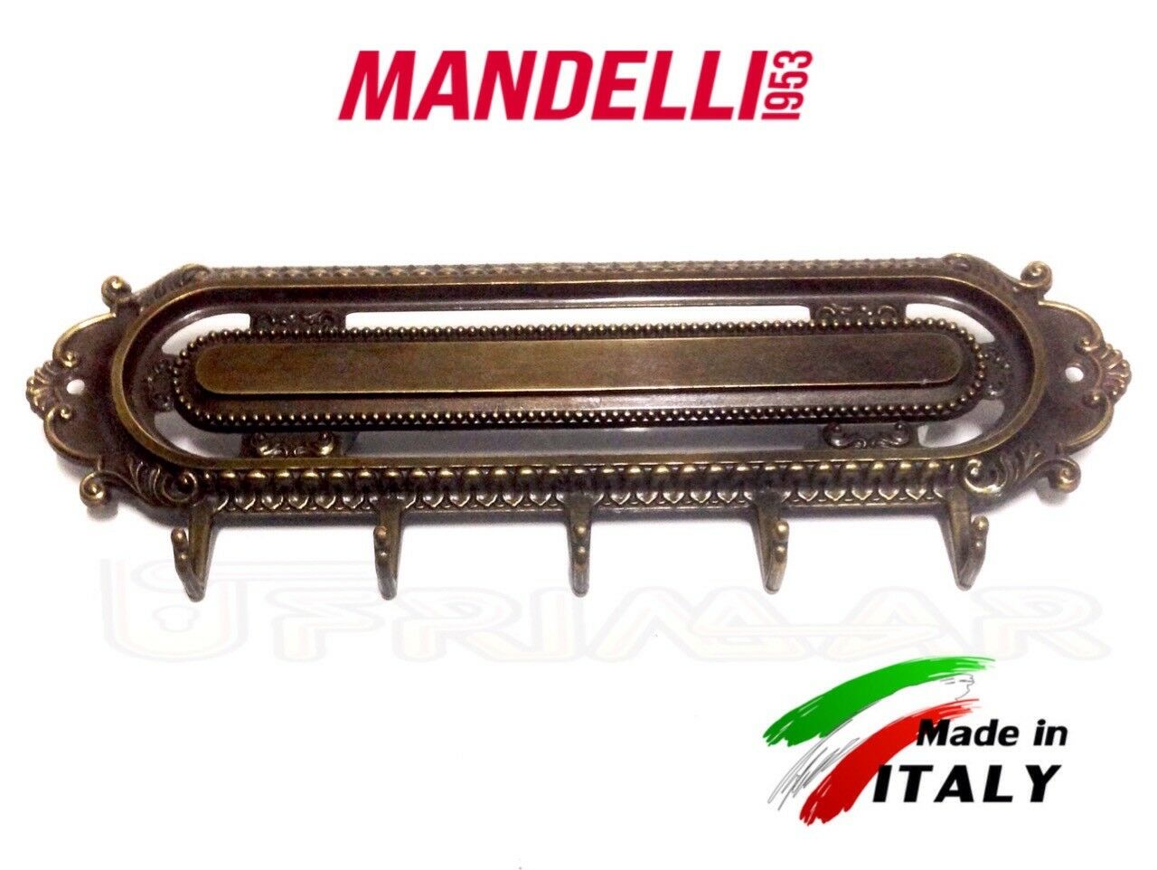 Portachiavi Appendi Chiavi in Ottone bronzato 5 Ganci MANDELLI modello Vintage