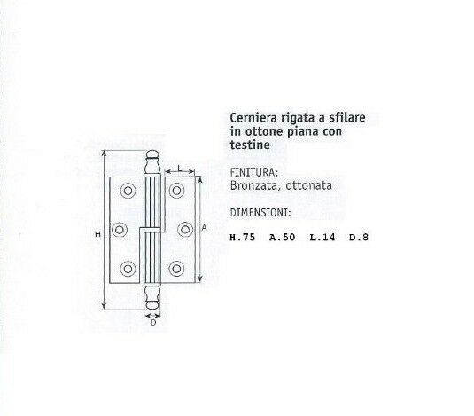 CERNIERE PER MOBILI ANTICHI BAROCCO TIPO PIANO mm.50x40 OTTONE Dx/Sx SFILABILE
