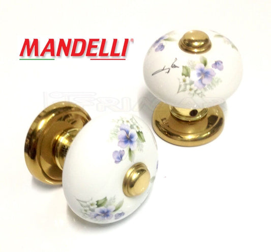 POMOLO PER PORTA PORCELLANA MANDELLI ART.604 Fin. ORO LUCIDO E PORC. CON DECORO