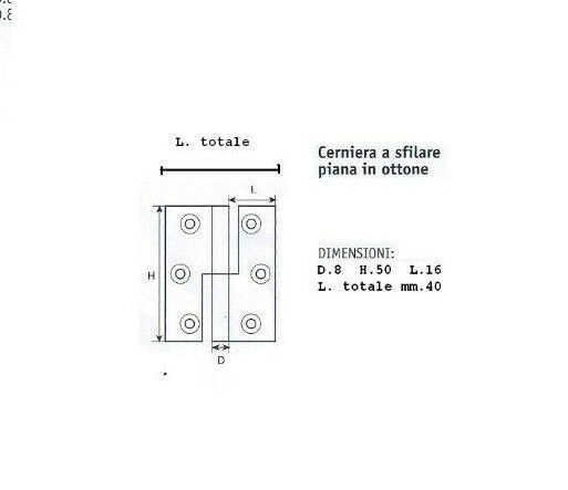 CERNIERE PER MOBILI ANTICHI IN OTTONE TIPO PIANO mm.50x40 Dx/Sx SFILABILE D.mm.8