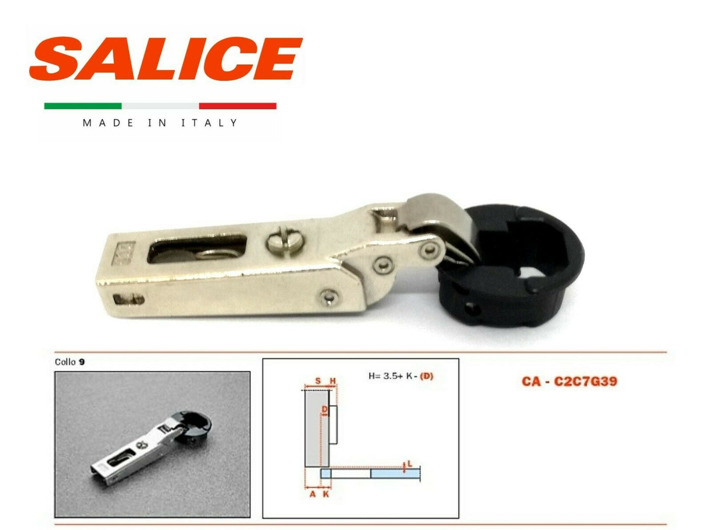 CERNIERA PER VETRO SALICE C2C7G39 FORO D.26 MEZZA BATTUTA COPERTURE VARI COLORI