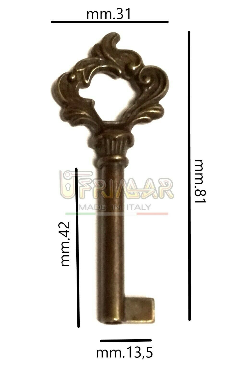 CHIAVE PER MOBILI ANTICHI MAPPA PICCOLA IN STILE BRONZATA gambo mm.42 UNIVERSALE