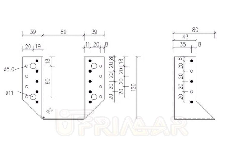 Staffa scarpa supporto per travi in legno 80x120 Ancoraggio x gazebi e coperture