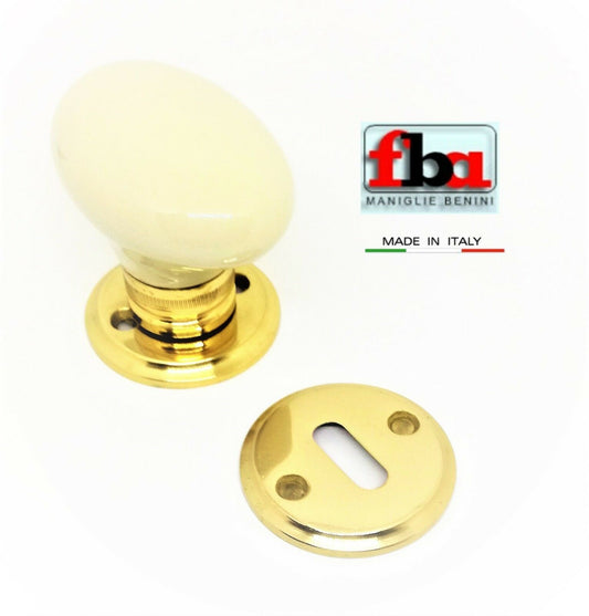 Pomolo porta ceramica Pomello ovale porcellana Avorio e Ottone FBA FLORA patent