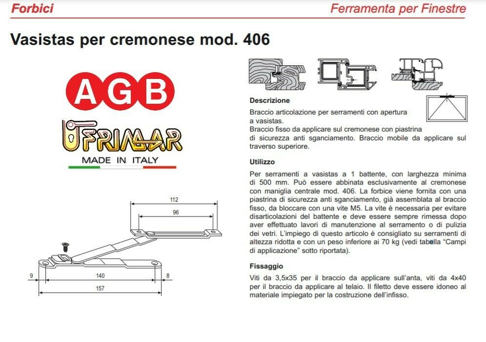 Vasistas AGB forbice per finestra A401580002 braccio a vasistas anta ribalta