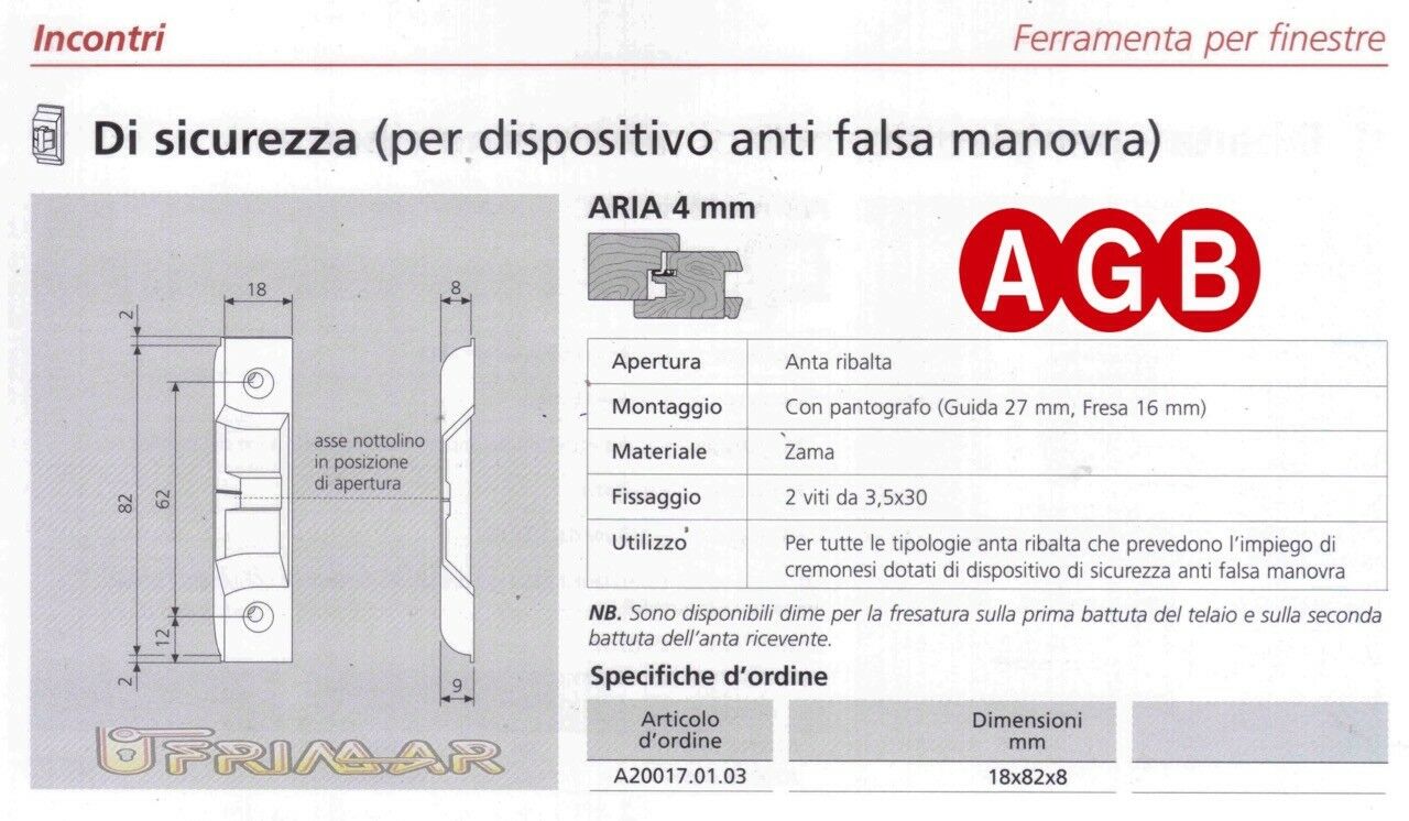 Incontro di sicurezza AGB cod.A200170103 Aria mm.4 anti falsa manovra