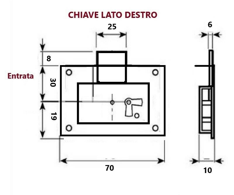 SERRATURA PER MOBILI ANTICHI Entrata mm.30CASSA INCASSO 19 FASEM DESTRA
