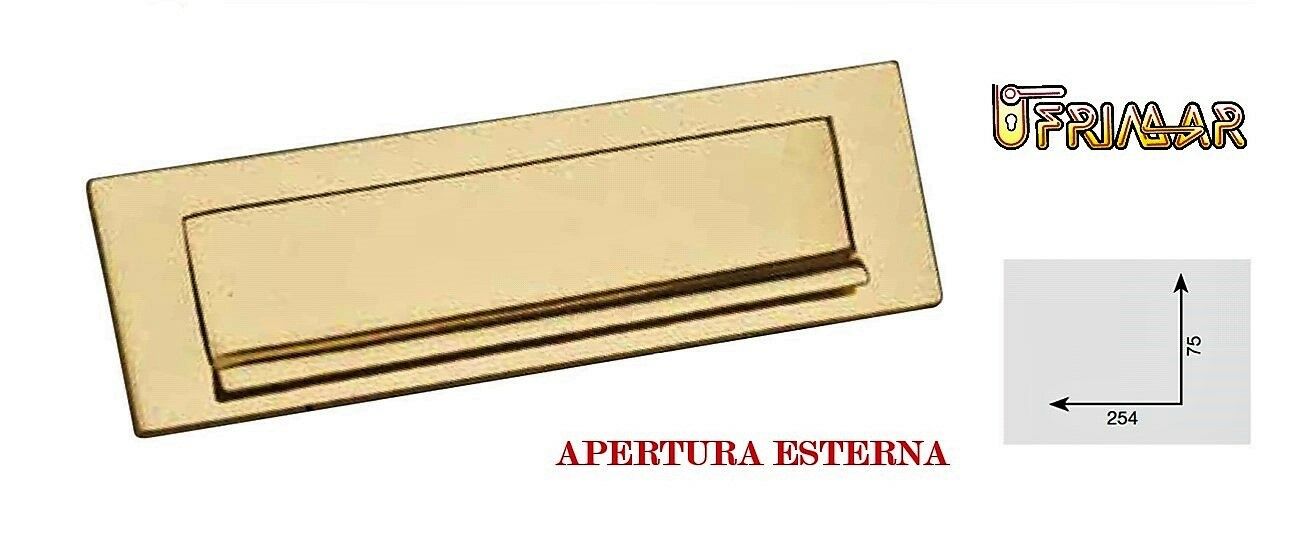 BUCA PER LETTERE IN OTTONE mm.252x75 APERTURA ESTERNA BUCALETTERE A RIBALTA EST.