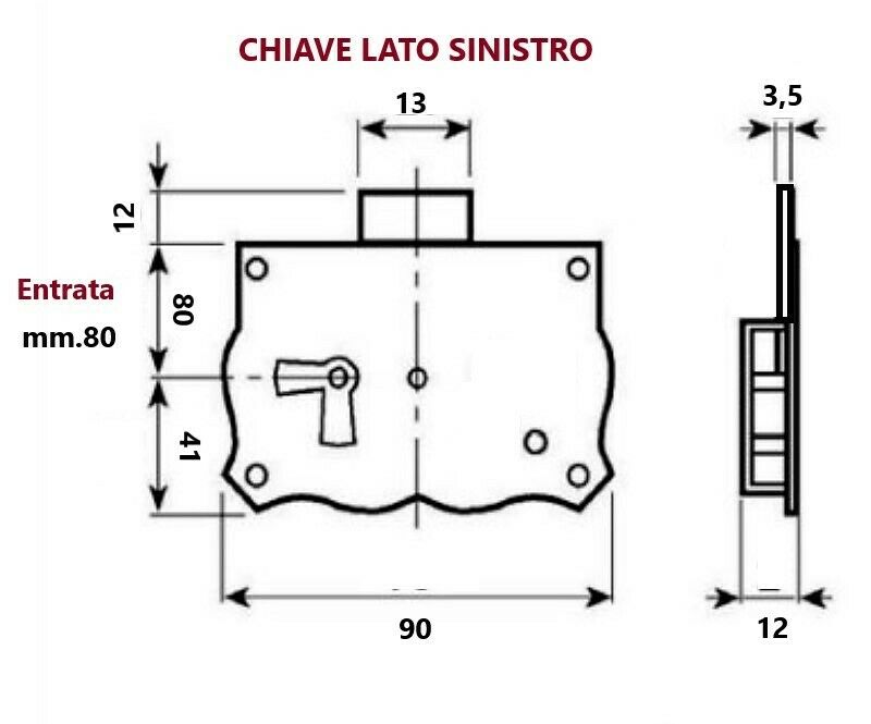 SERRATURA PER MOBILI ANTICHI Entrata mm.80 CASSA ESTERNA REDOSSO SINISTRA FASEM