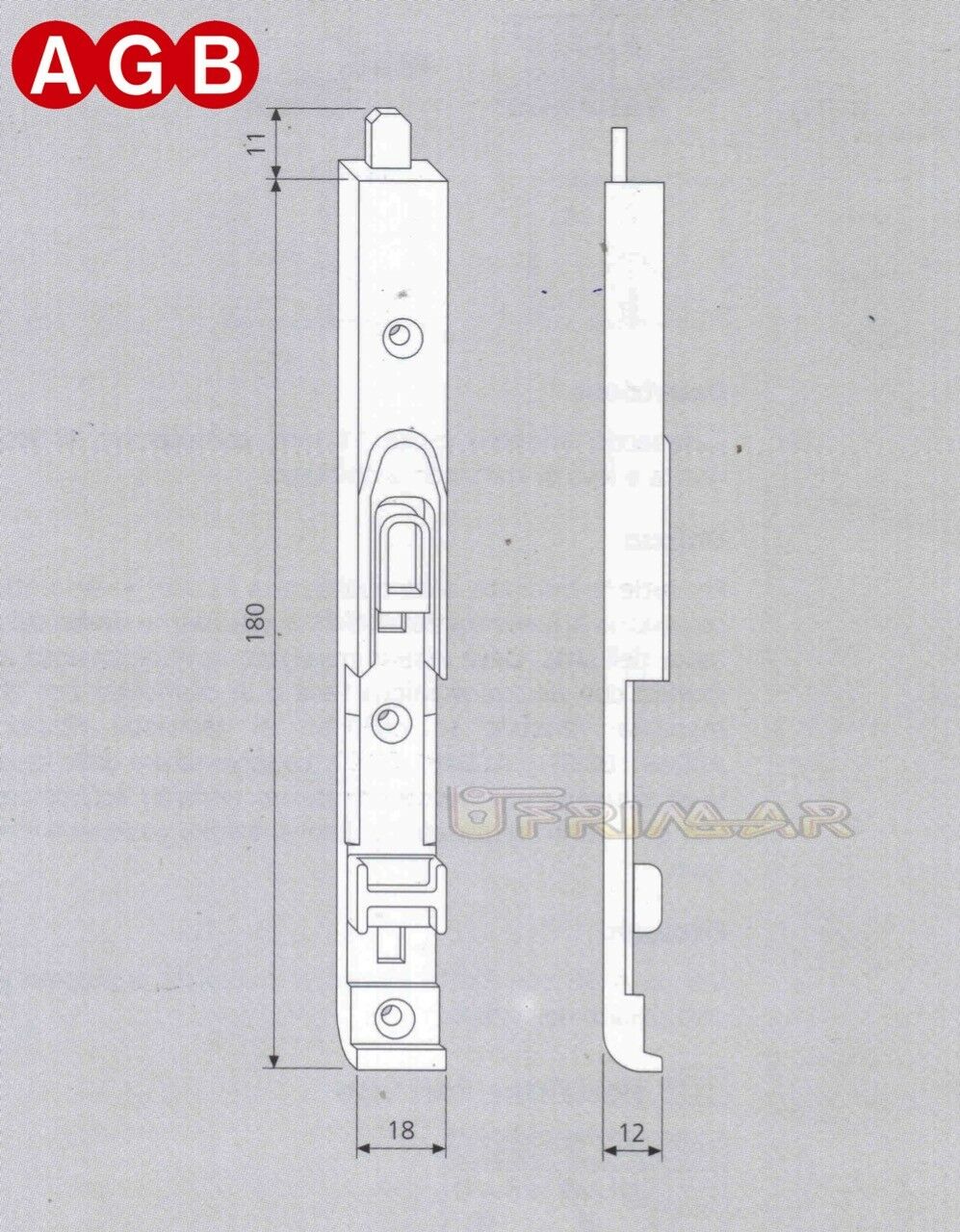 Catenaccio superiore AGB A200360102 Aria 4 ricambio per finestre legno 41201801
