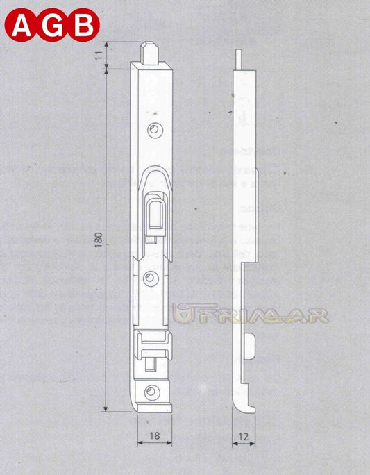 Catenaccio superiore AGB A200360102 Aria 4 ricambio per finestre legno 41201801