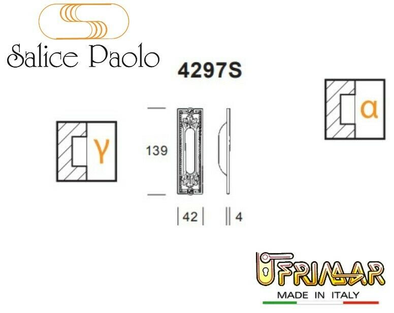 Maniglia incasso porte scorrevoli Salice 4297 Ottone Antico con foro chiave