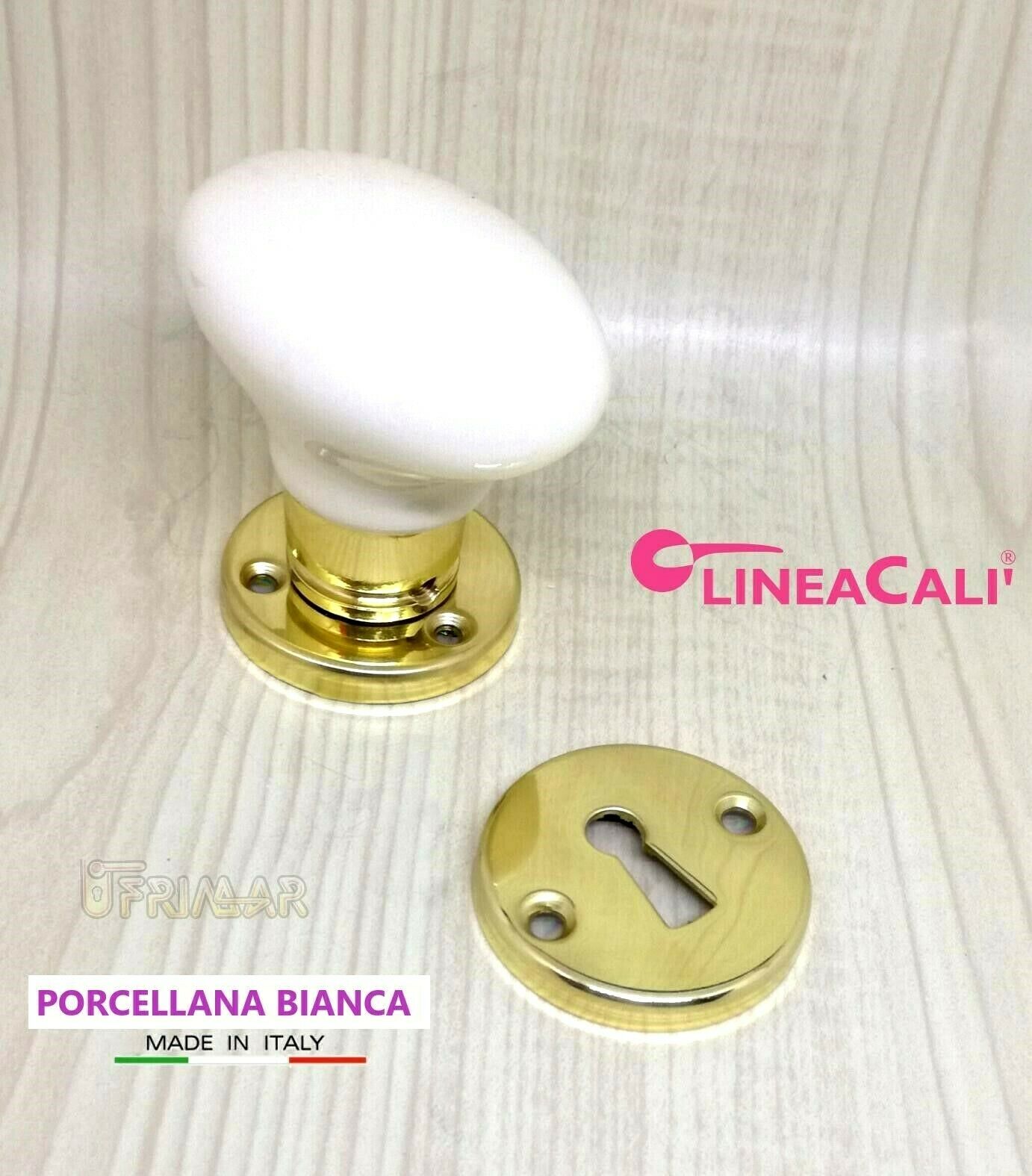 Pomolo porta ceramica Pomello ovale porcellana Bianca e Oro Linea Cali Singolo