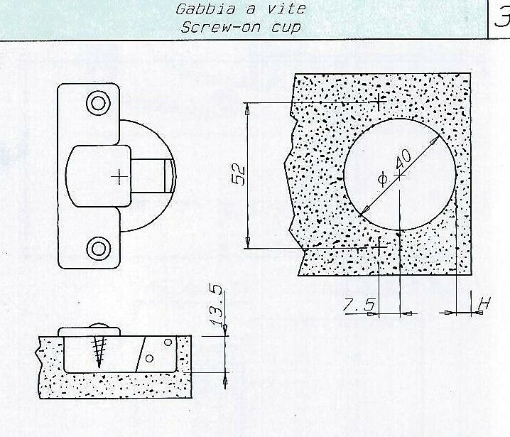 CERNIERA SYSTEM HOLZ SH 150N-350N PER ANTA LEGNO A SORMONTO FORO 40 SENZA MOLLA