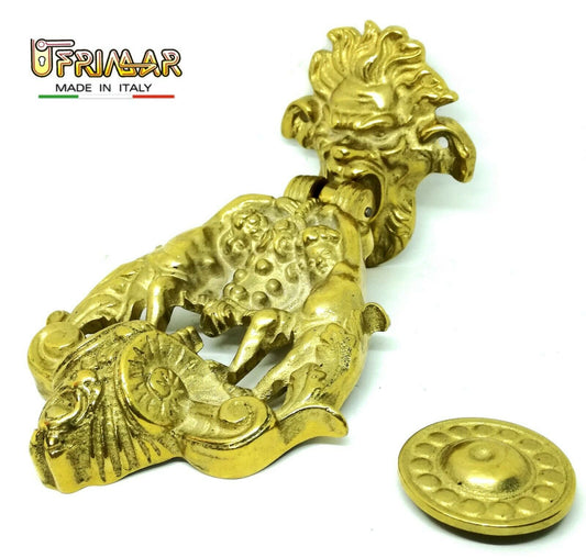 BATTENTE PORTA PORTONE TESTA LEONE IN OTTONE PESANTE D.mm.280x150 BATTACCHIO