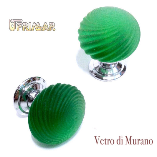 POMOLINO VETRO MURANO D.mm.25 VERDE ACIDATO con base CROMO LUCIDO Made in Italy