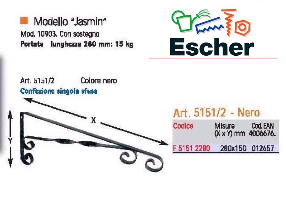 REGGIMENSOLA TIPO FERRO BATTUTO mm.280x150 VERNICIATO NERO MODELLO STRETTO