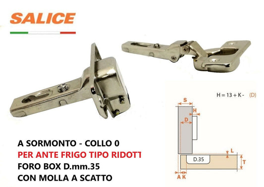CERNIERA SALICE C2A7F99 FORO mm.35 A SORMONTO COLLO 0 PER ANTA FRIGO CON MOLLA