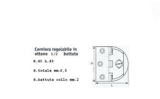 CERNIERE PER MOBILI ANTICHI OTTONATA mm.40x43 CON BATTUTA E BASE REGOLABILE CSS