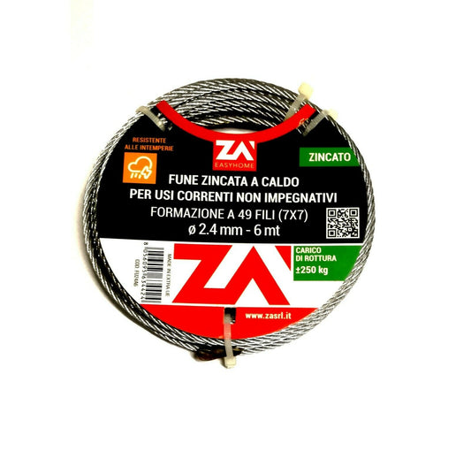 CAVO ACCIAIO PER ARGANELLO Diametro mm.2,4 Metri 6 FUNE ACCIAIO PER AVVOLGIBILE