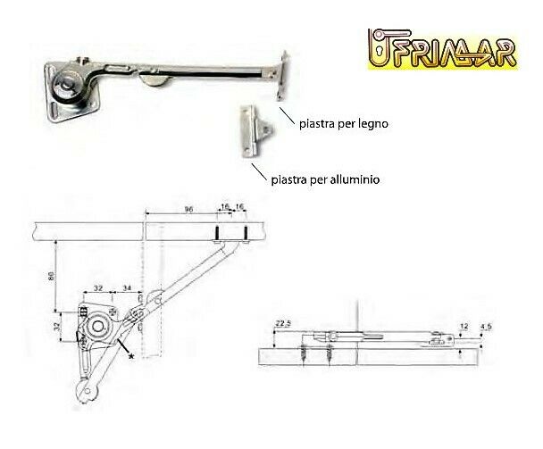 VASISTAS BRACCETTO PER RIBALTE IDRAULICO FORZA REGOLABILE LATO DESTRO CROMO