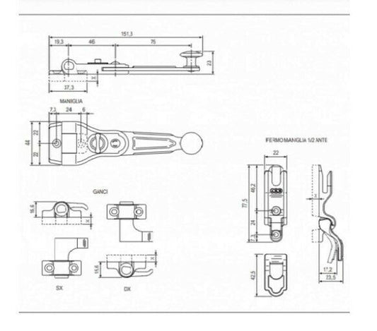 CONFEZIONE BASE SPAGNOLETTA AGB 1 E 2 ANTE H009031593 SERIE UNICA PERSIANE