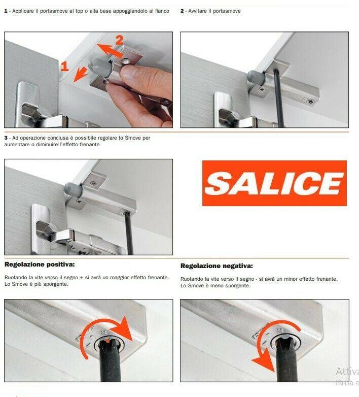 SMOVE SALICE AMMORTIZZATORE PER ANTE CUCINA D0L8SNG FRENO SILENZIATORE SOFT