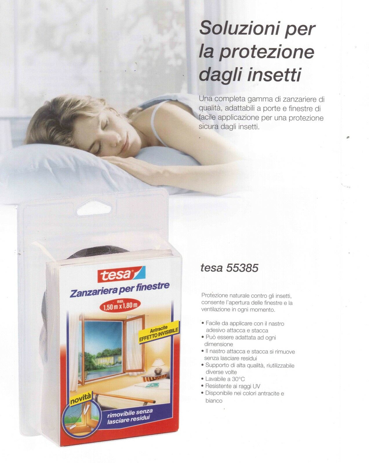 ZANZARIERA PER FINESTRE ADESIVA CON VELCRO RETE BIANCA misura MT.1,50x1,80