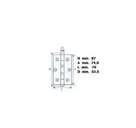 CERNIERA PORTA CON CUSCINETTI 3x3" mm.74x76 OTTONE LUCIDO GABASTRI X PORTA LEGNO