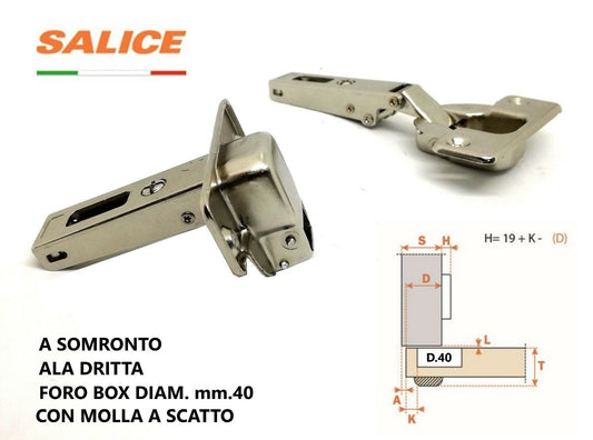 CERNIERA SALICE FAA CFA7A99 FORO mm.40 A SORMONTO COLLO 0 CON MOLLA A SCATTO