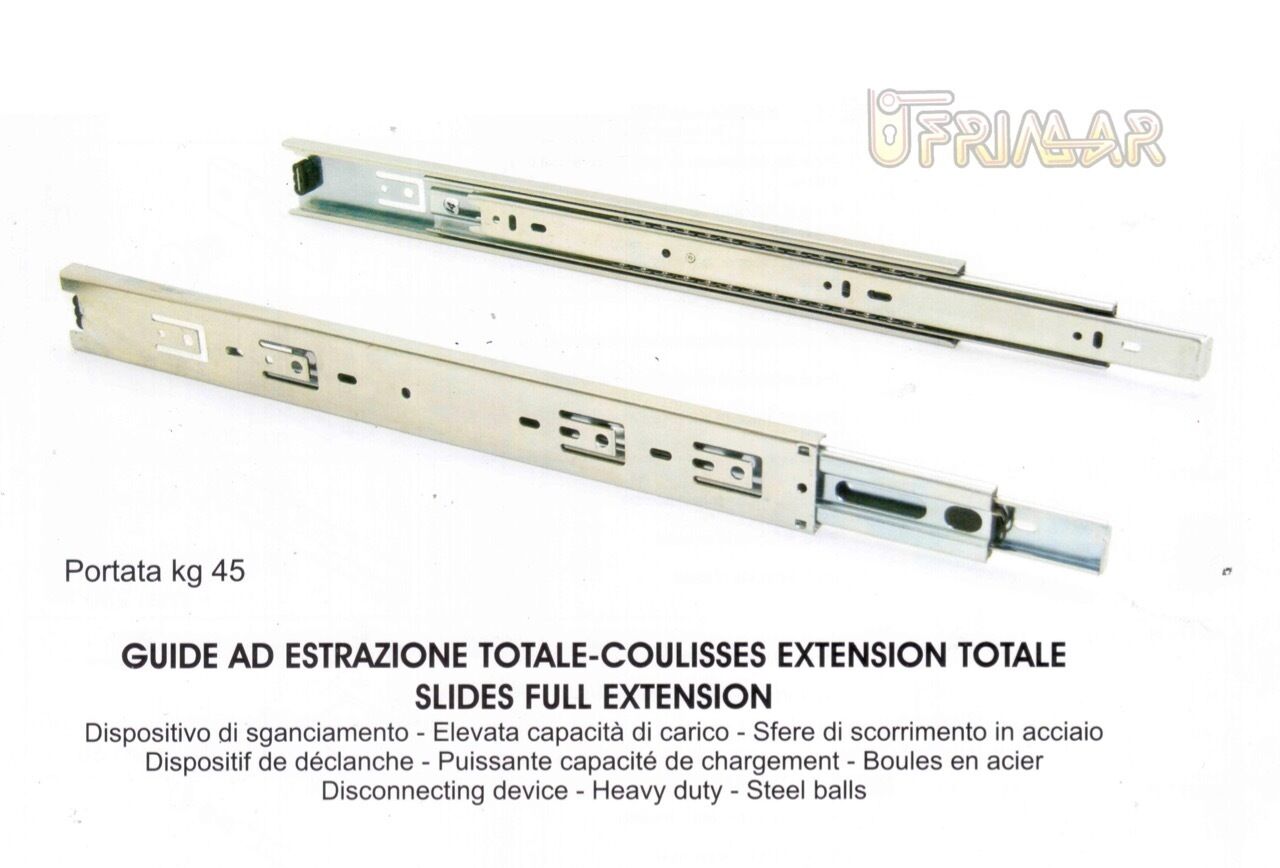 COPPIA GUIDE PER CASSETTI SCORREVOLI mm. 650 ESTRAZIONE TOTALE PORT. KG.45