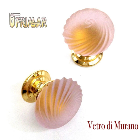 POMOLO VETRO MURANO D.mm.30 ROSA ACIDATO con base ORO LUCIDO Made in Italy
