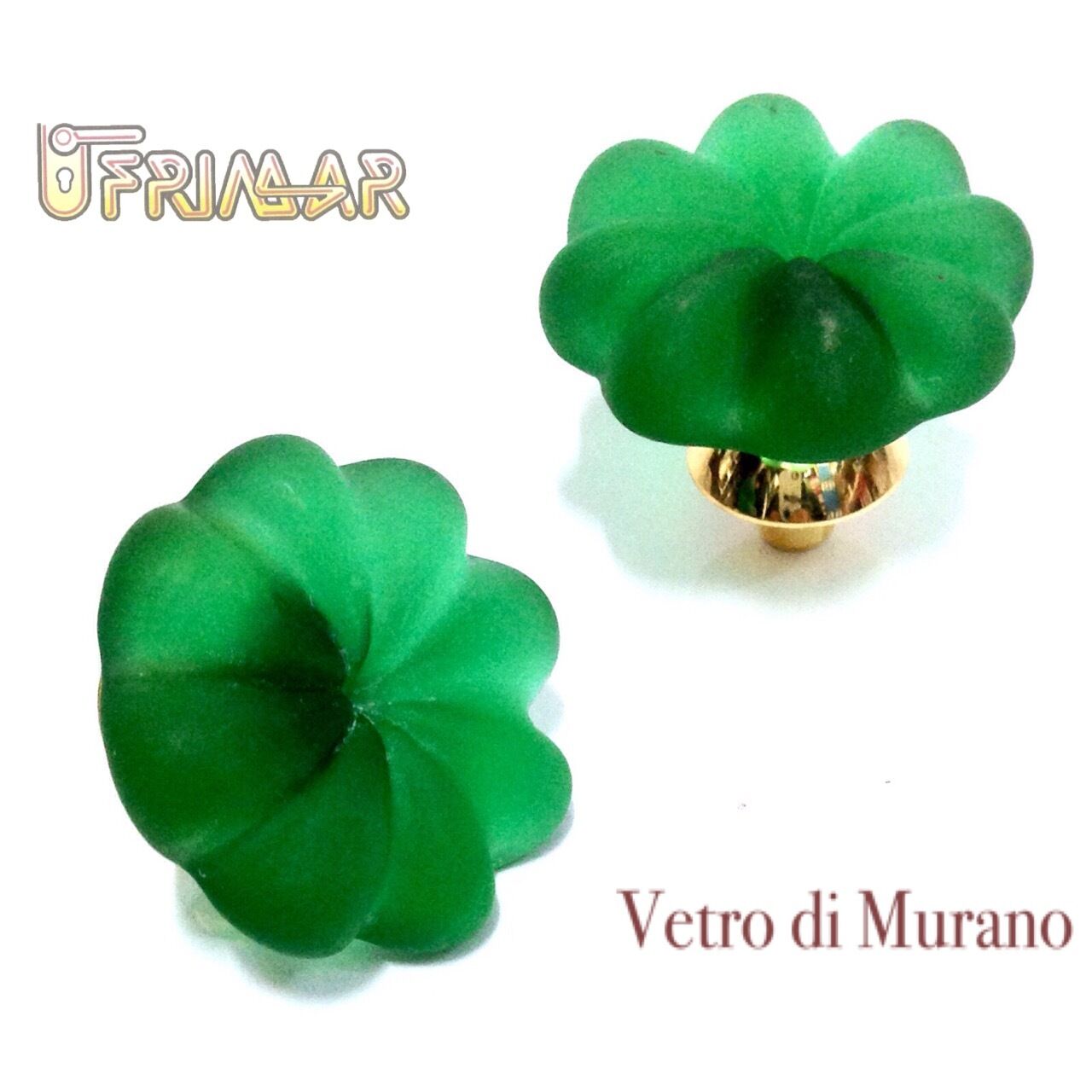 POMOLO VETRO MURANO D.mm.30 VERDE ACIDATO con base ORO LUCIDO Made in Italy