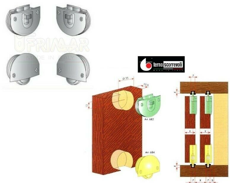 KIT PER ANTE SCORREVOLI SOVRAPPOSTE TERNO SLIDO 682 684 PORTATA KG.30 NERO