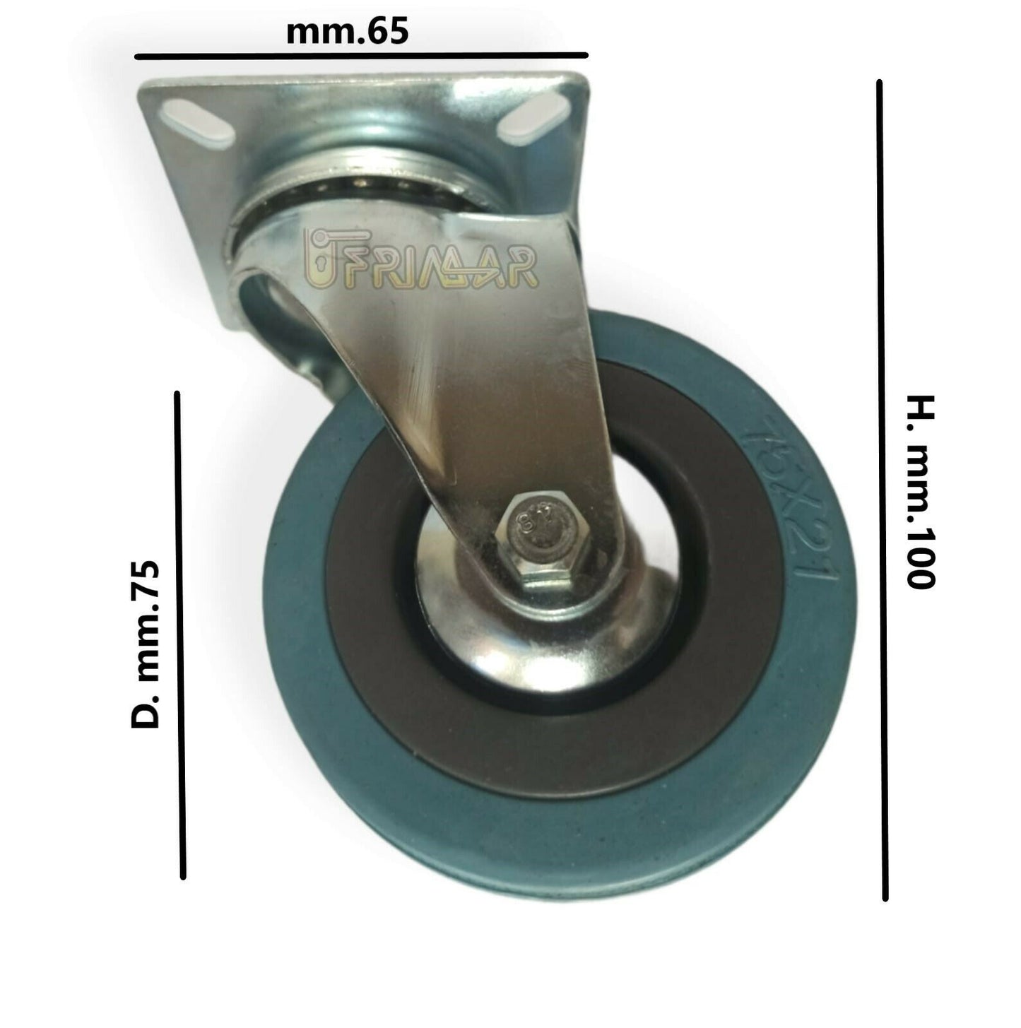 Ruote per mobili D.75 Altezza mm.100 ruota in gomma con piastra girevole ufficio